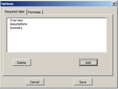 Settings menu - required tabs